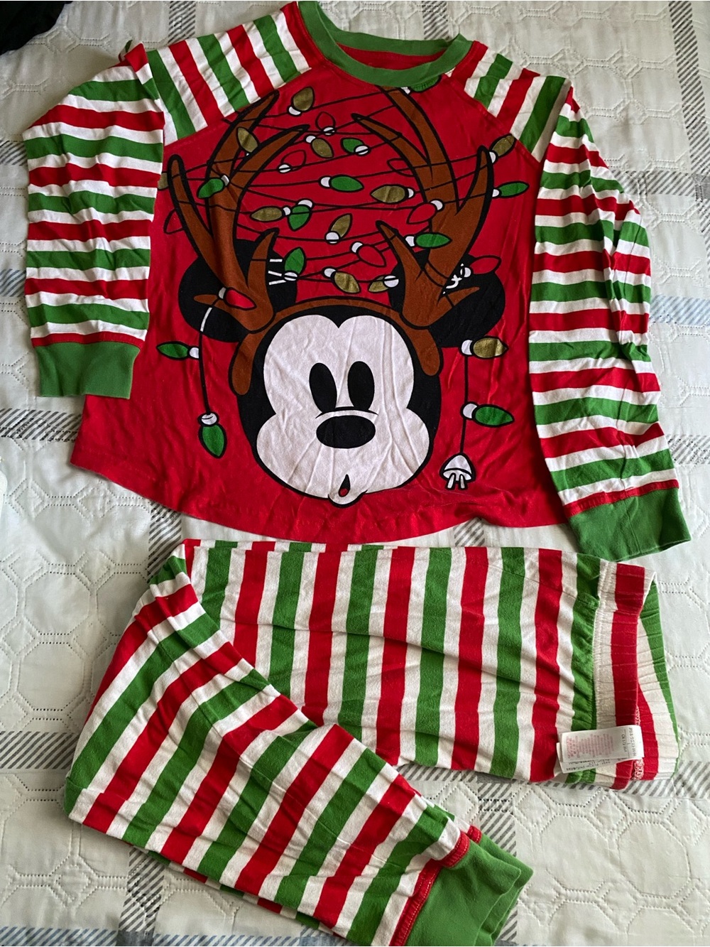 Disney Red, Green & White Mickey Reindeer Holiday Pajama Set